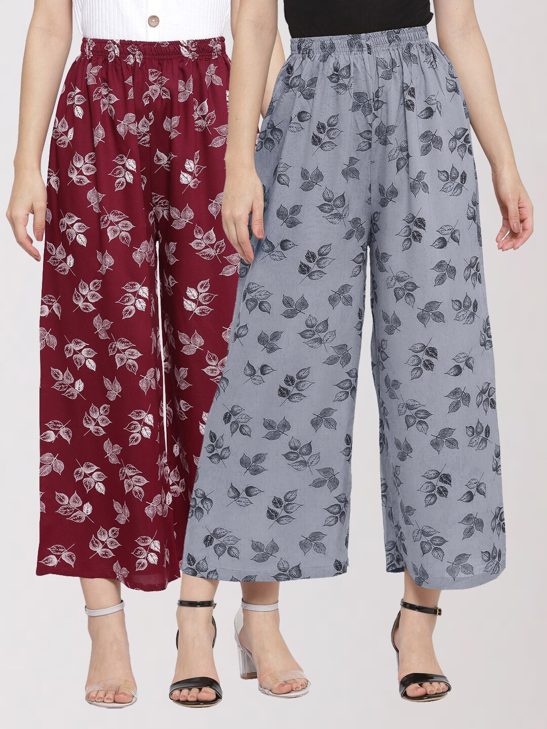 

KLOTTHE Women Maroon & Grey 2 Floral Printed Palazzos