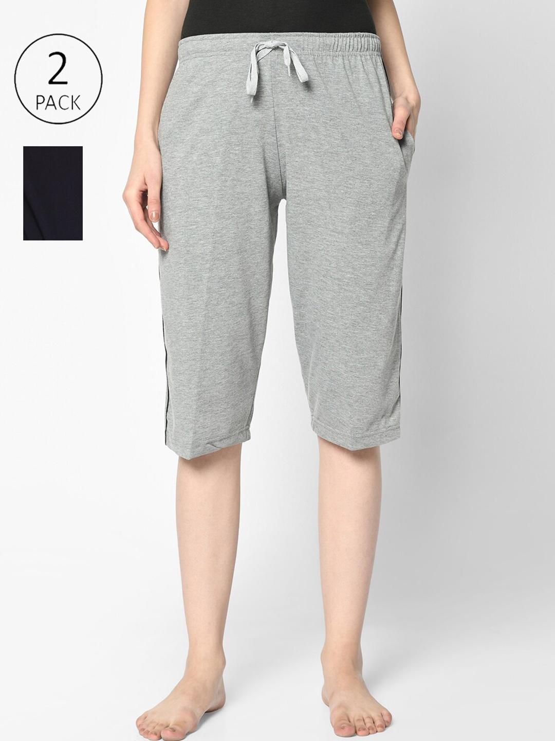 MACK JONNEY Women Pack Of 2 Grey & Navy Blue Lounge Shorts