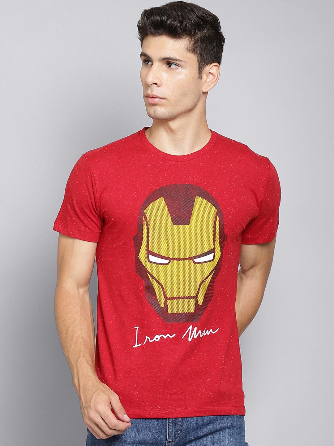 

Free Authority Men Red Iron Man Printed Cotton Pure Cotton T-shirt