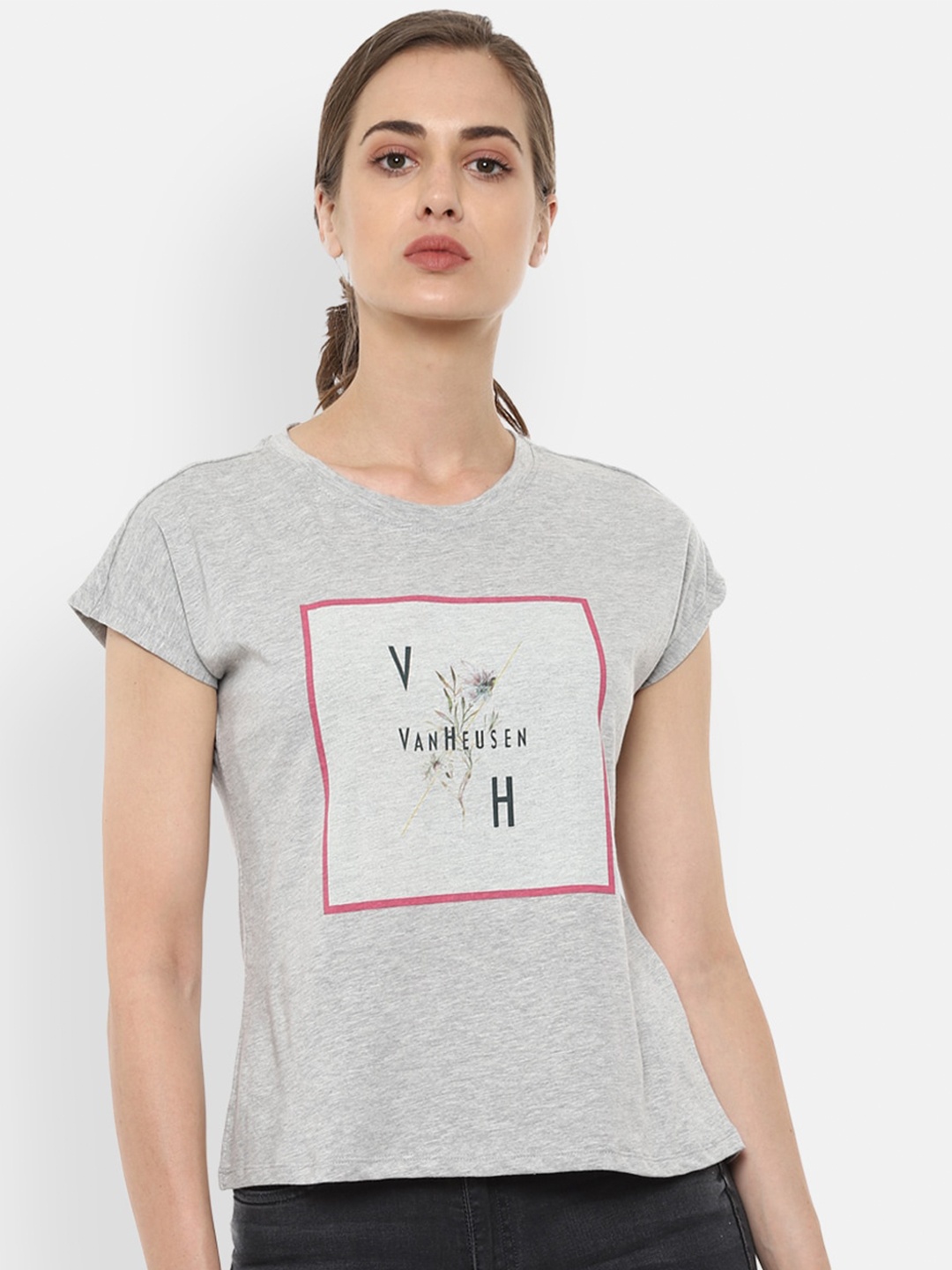 

Van Heusen Woman Grey Brand Logo Cotton Regular Top