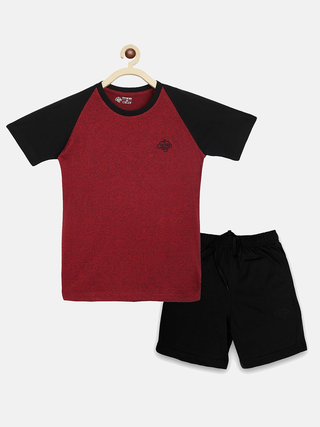 

CHIMPRALA Boys Maroon & Black T-shirt with Shorts