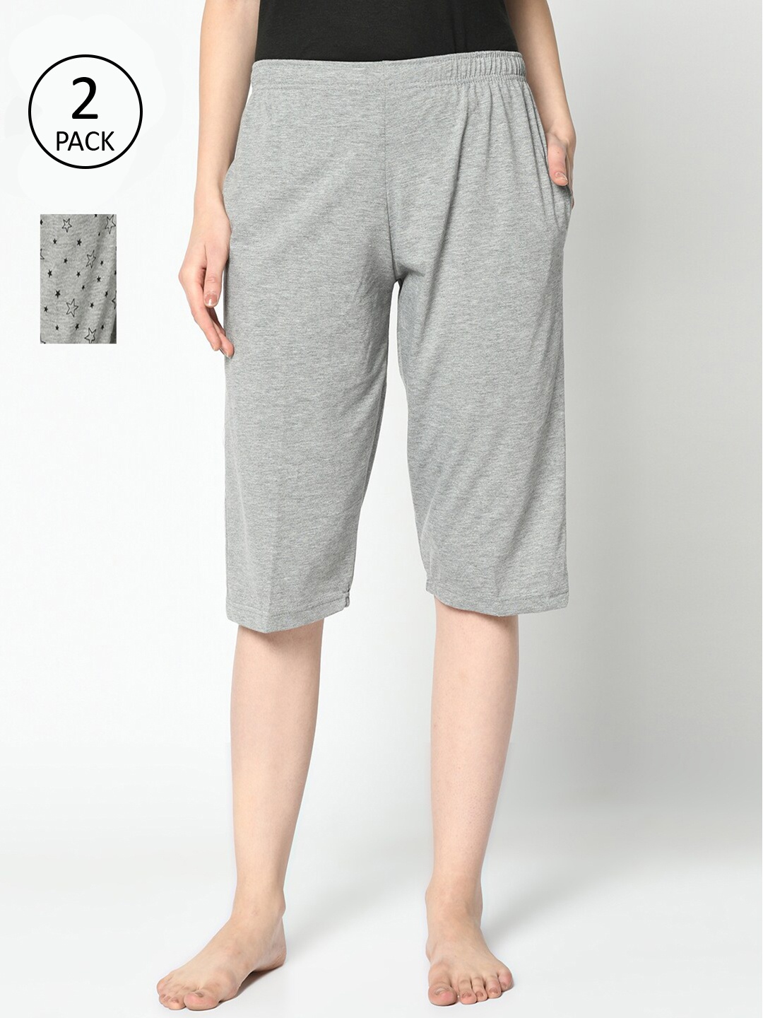 

MACK JONNEY Women Pack of 2 Grey & Black Lounge Capris