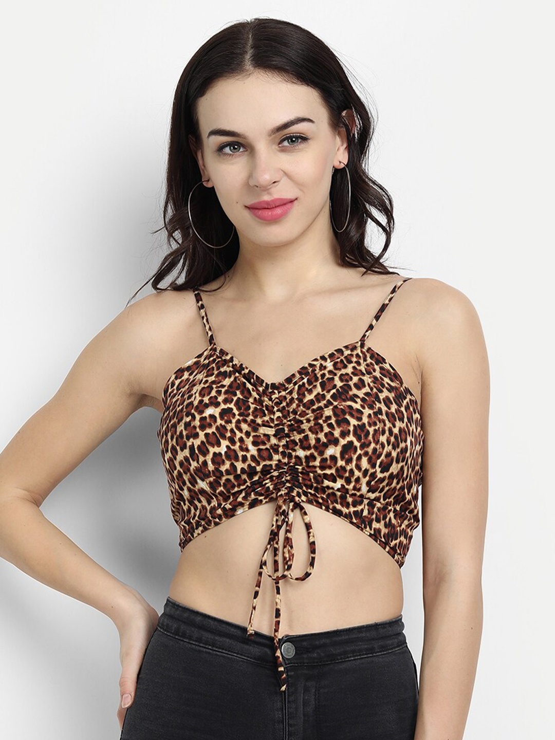 IX IMPRESSION Brown & Black Animal Printed Bralette Crop Top