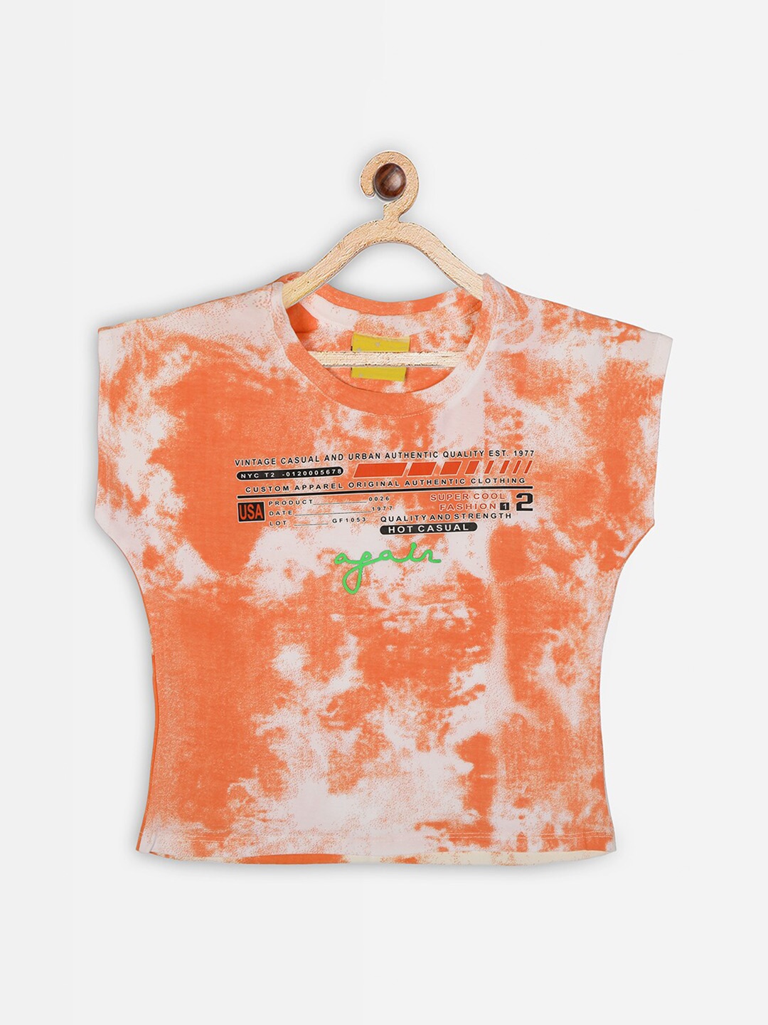 

Punkster Girls Orange Tie & Dye Extended Sleeves Crop Top