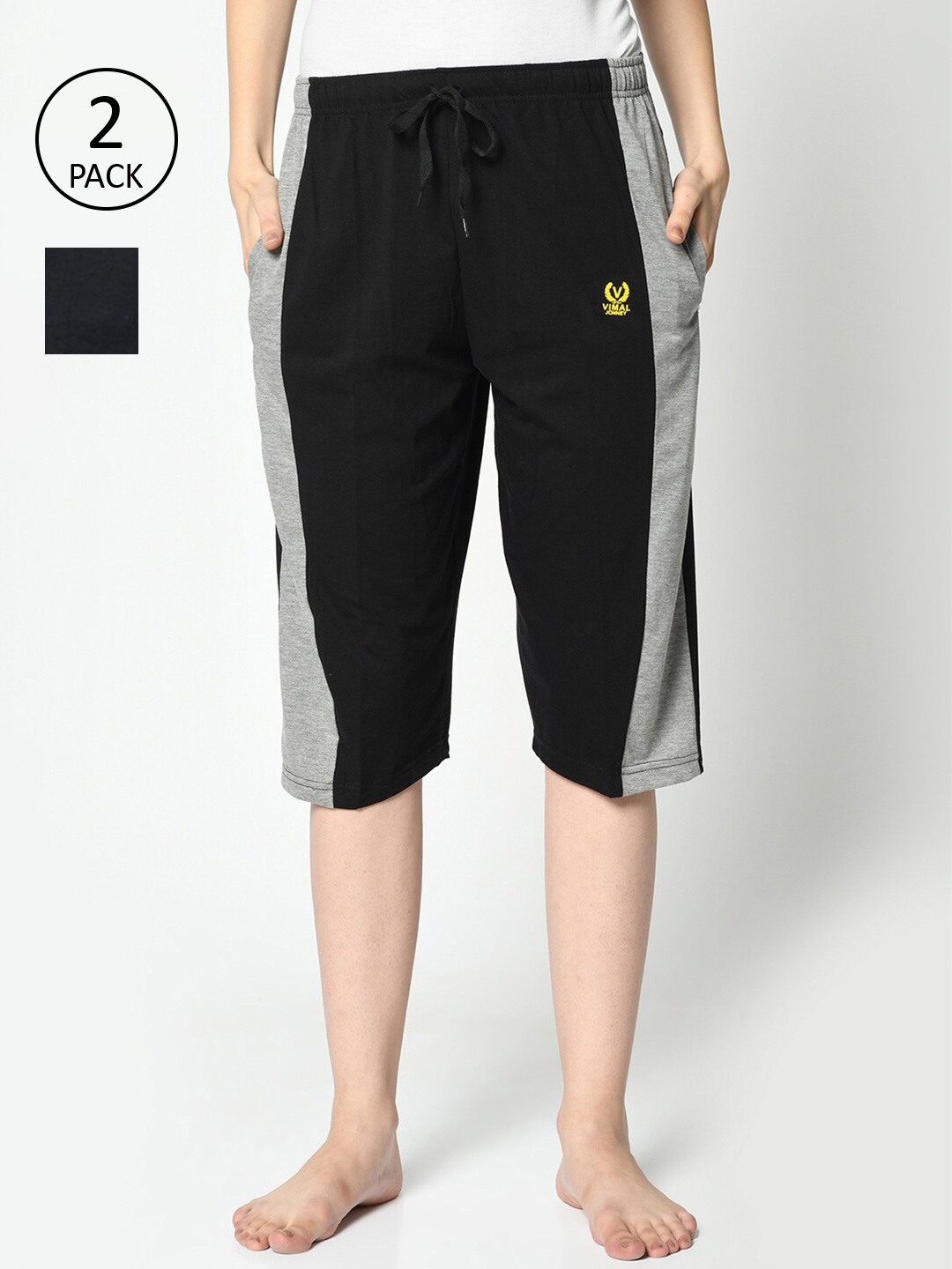 MACK JONNEY Women Black & Navy Blue 2 Lounge Shorts