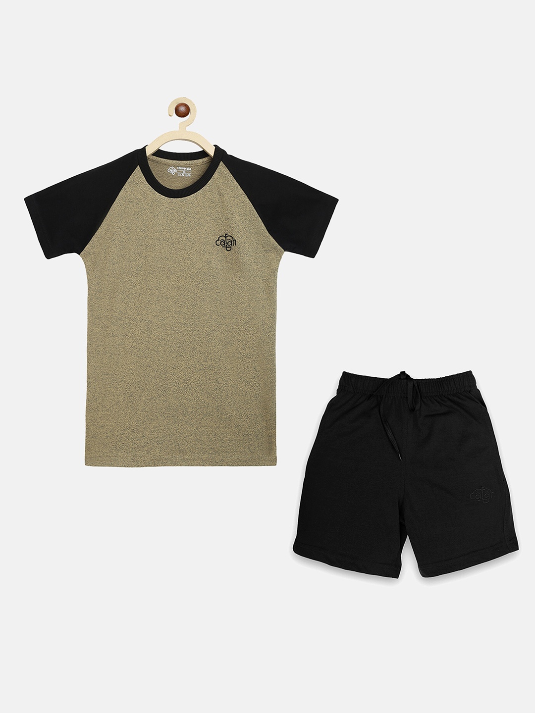 

CHIMPRALA Boys Olive Green & Black Colourblocked T-shirt with Shorts