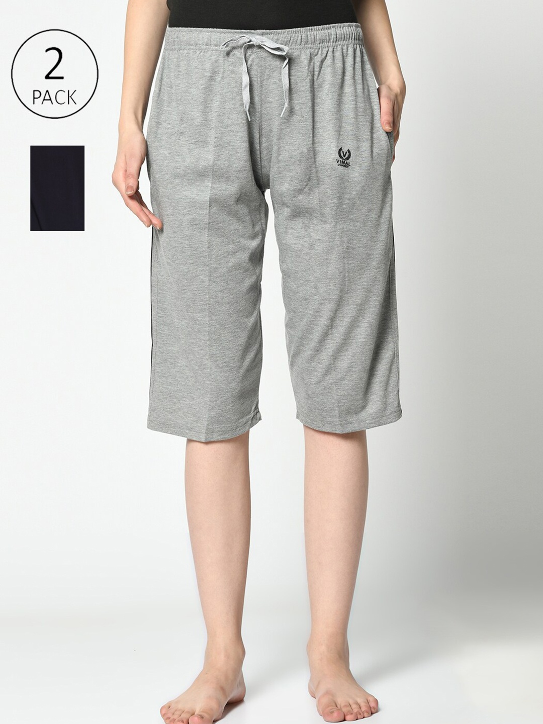 MACK JONNEY Women Grey & Black Set of 2 Lounge Shorts