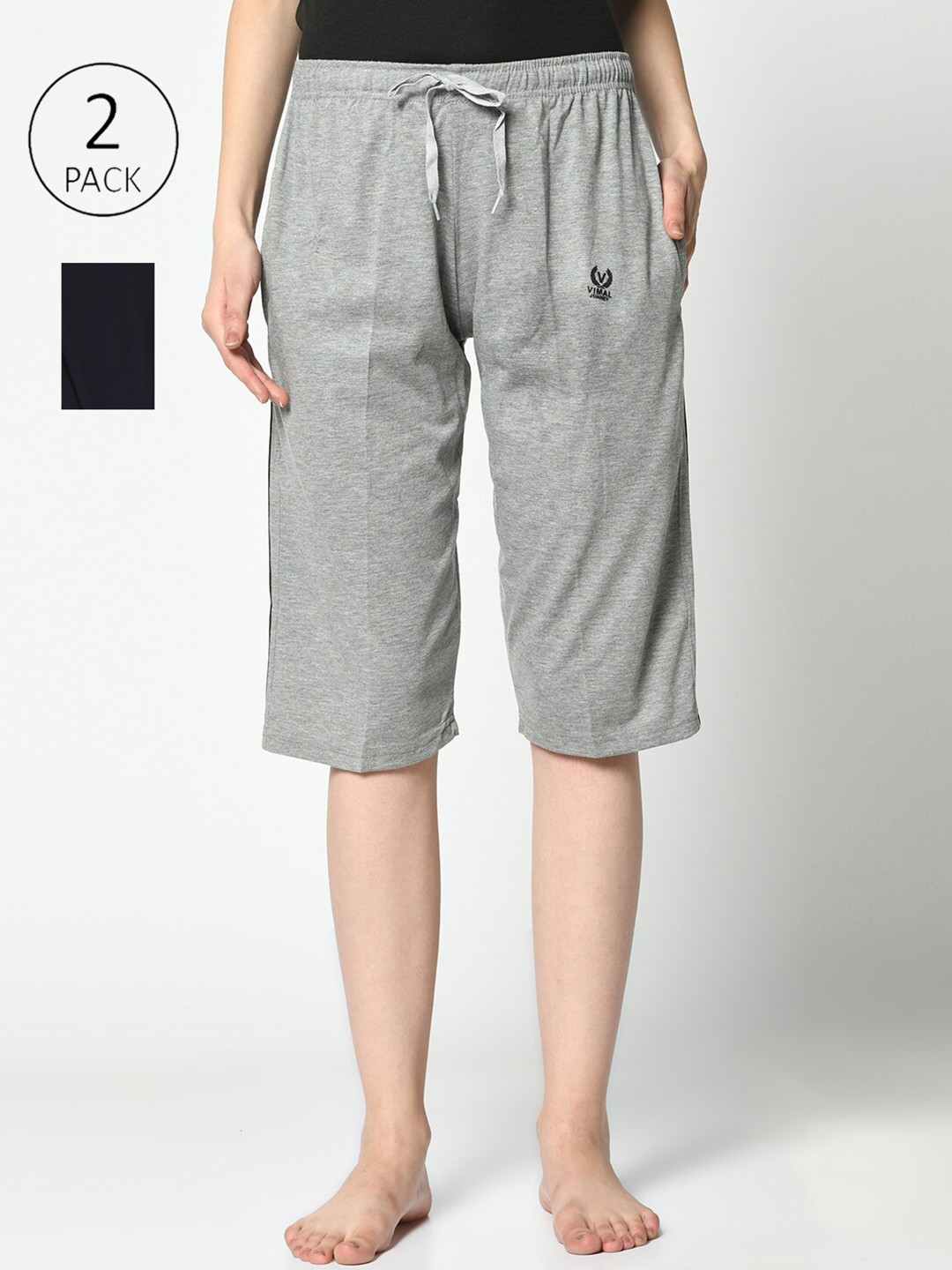 

MACK JONNEY Women Grey & Black Pack of 2 Lounge Shorts