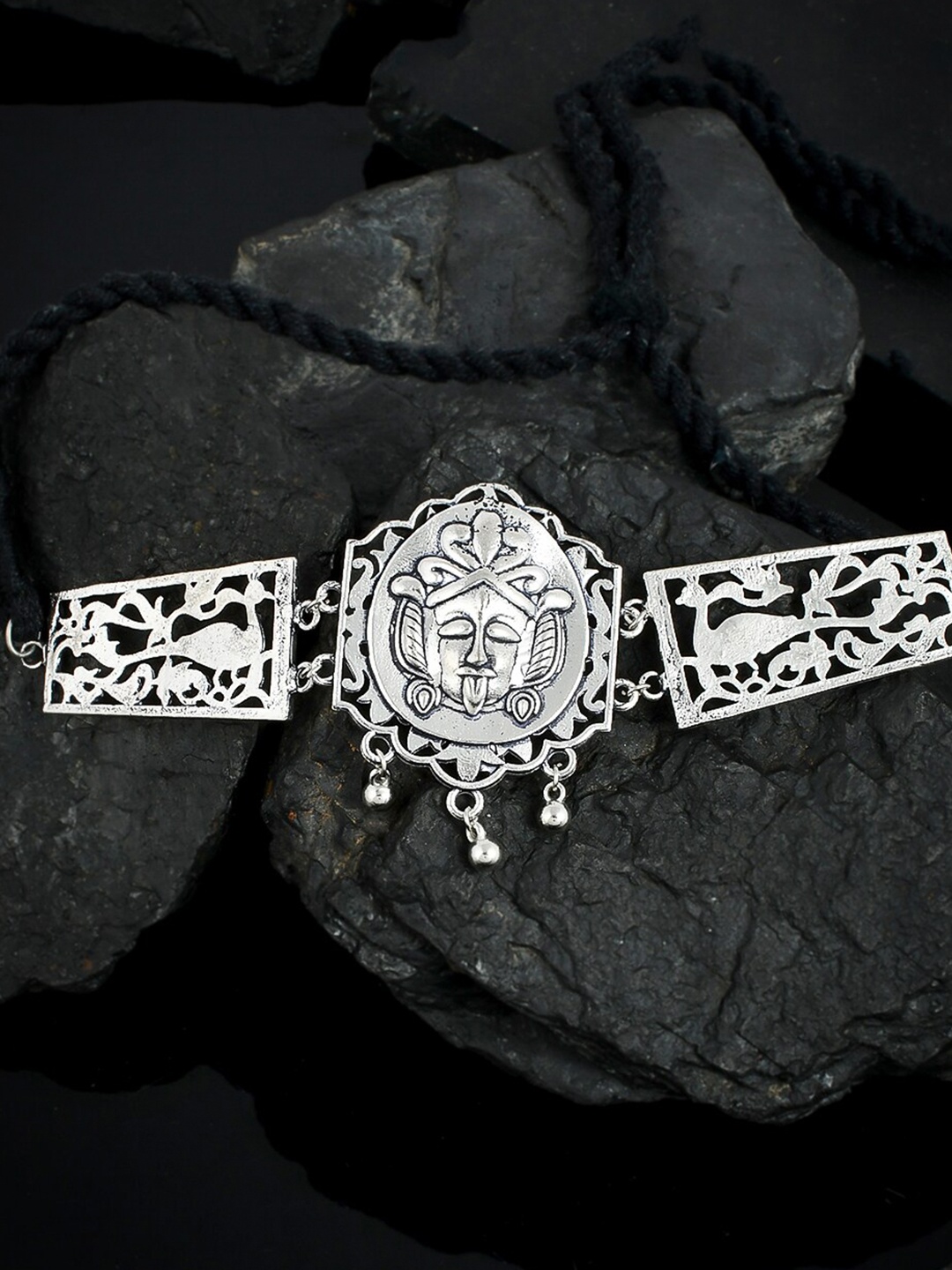 

Silvermerc Designs Silver & Black Brass Silver-Plated Oxidised Necklace