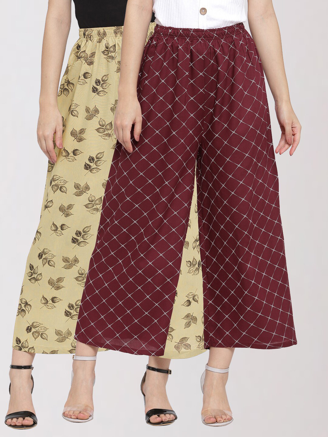 

KLOTTHE Women Maroon & Beige Set of 2 Palazzos