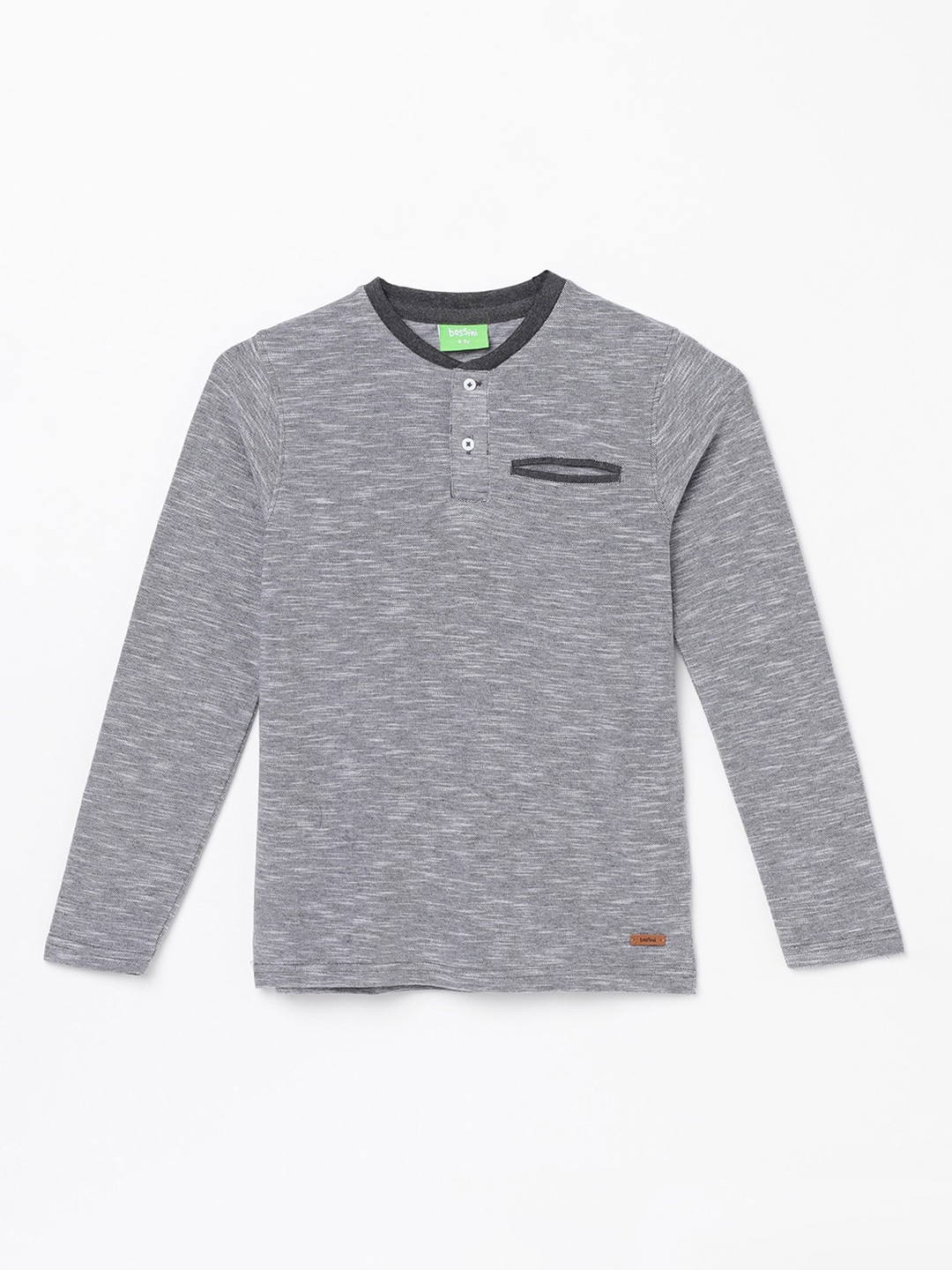 

Bossini Boys Grey Melange Henley Neck Cotton T-shirt