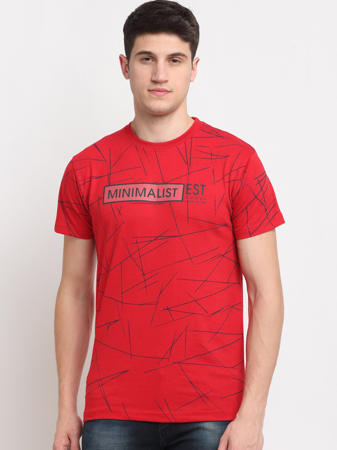

Rodamo Men Red Printed Slim Fit T-shirt