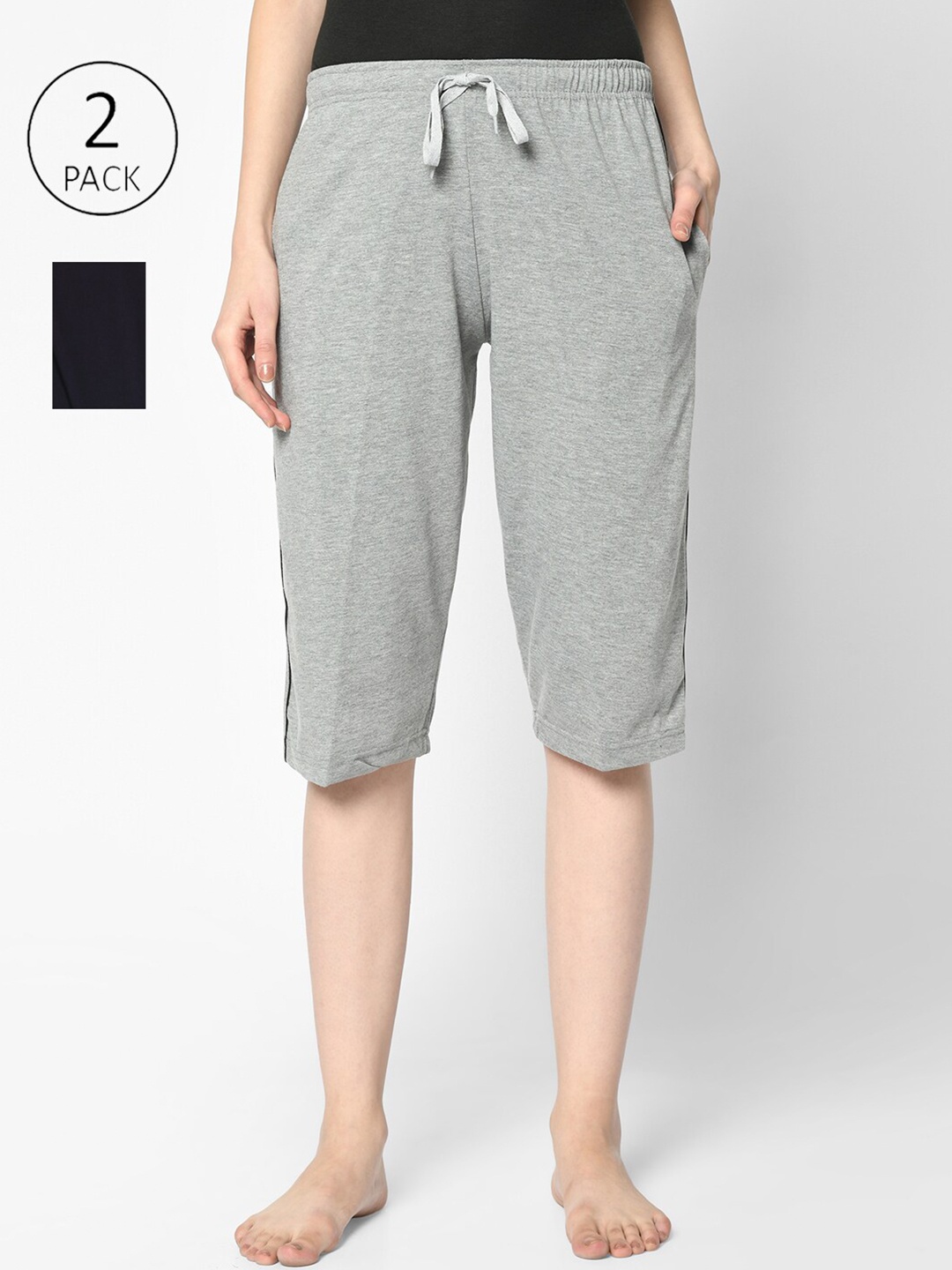 MACK JONNEY Women Grey & Black Set of 2 Lounge Shorts