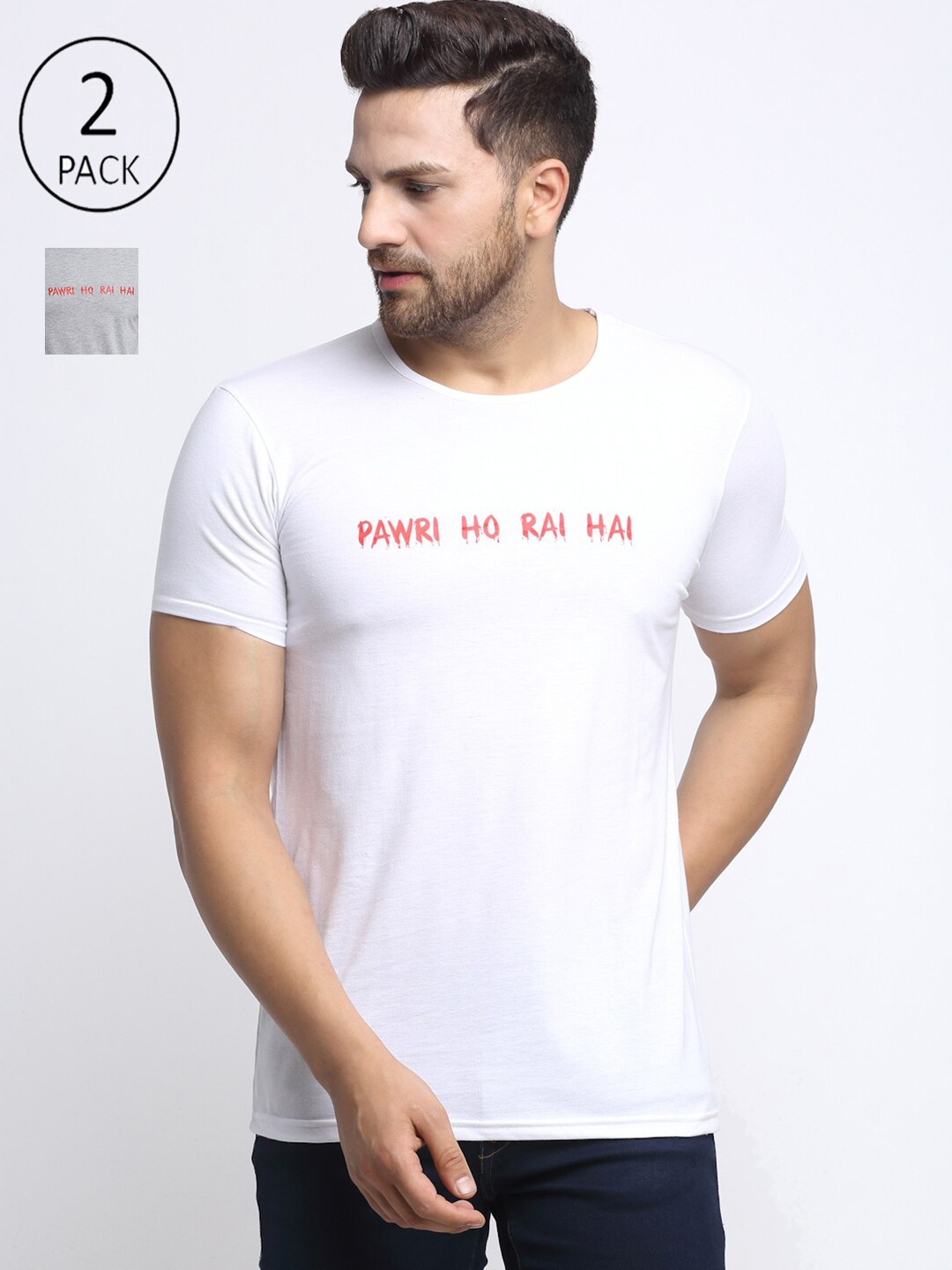 

MACK JONNEY Men White Pack of 2 Typography T-shirt