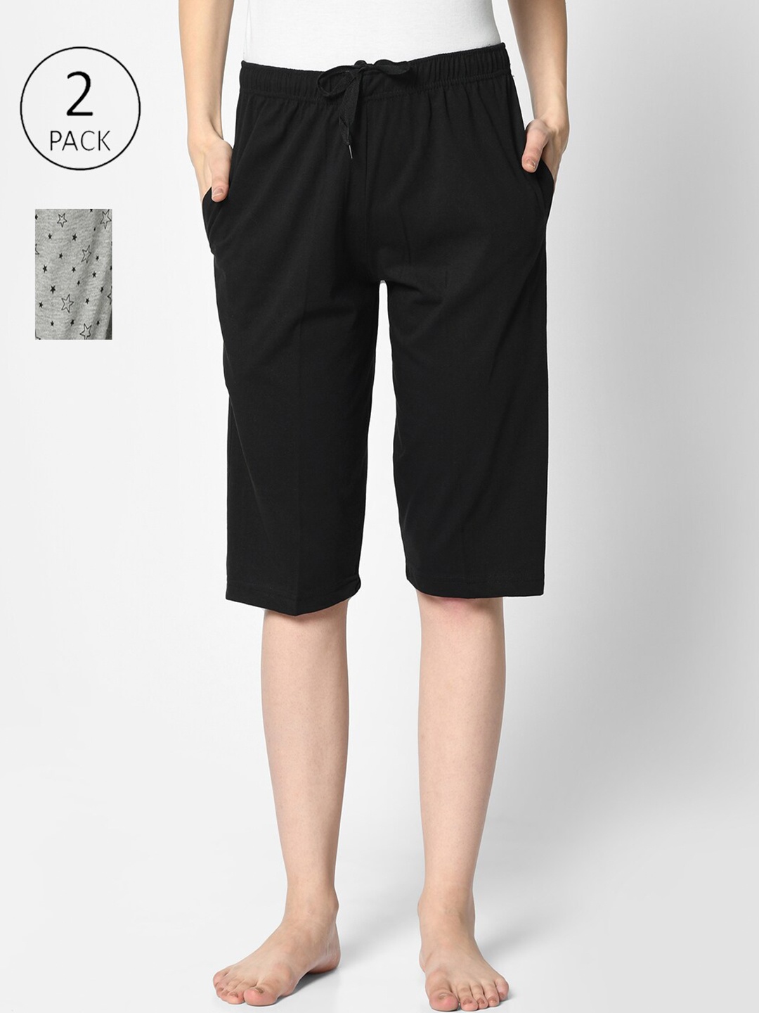 

MACK JONNEY Women Black & Grey 2 Lounge Shorts