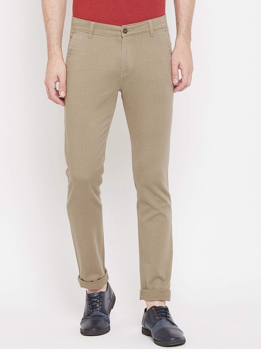 

Crimsoune Club Men Brown Checked Slim Fit Trousers