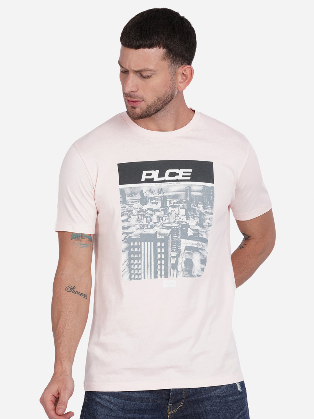

883 Police Men Pink Printed T-shirt