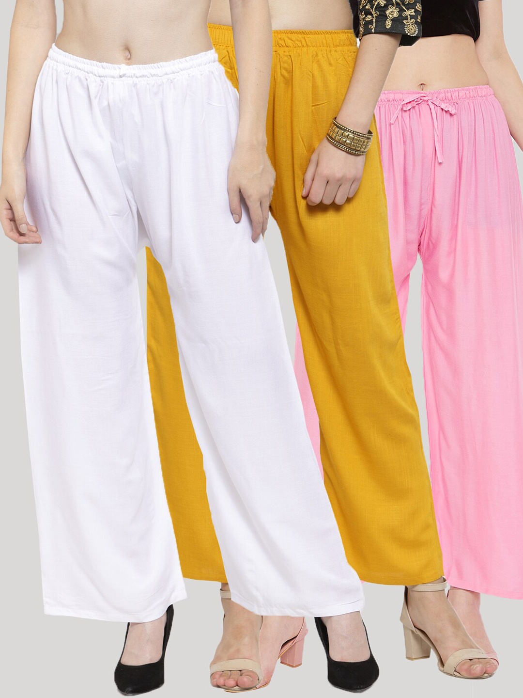 

Clora Creation Women Yellow 3 Knitted Palazzos, White