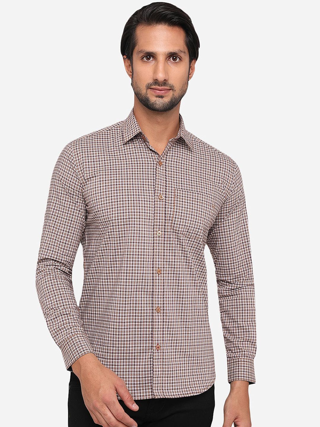 

Greenfibre Men Brown Slim Fit Micro Checks Checked Casual Shirt