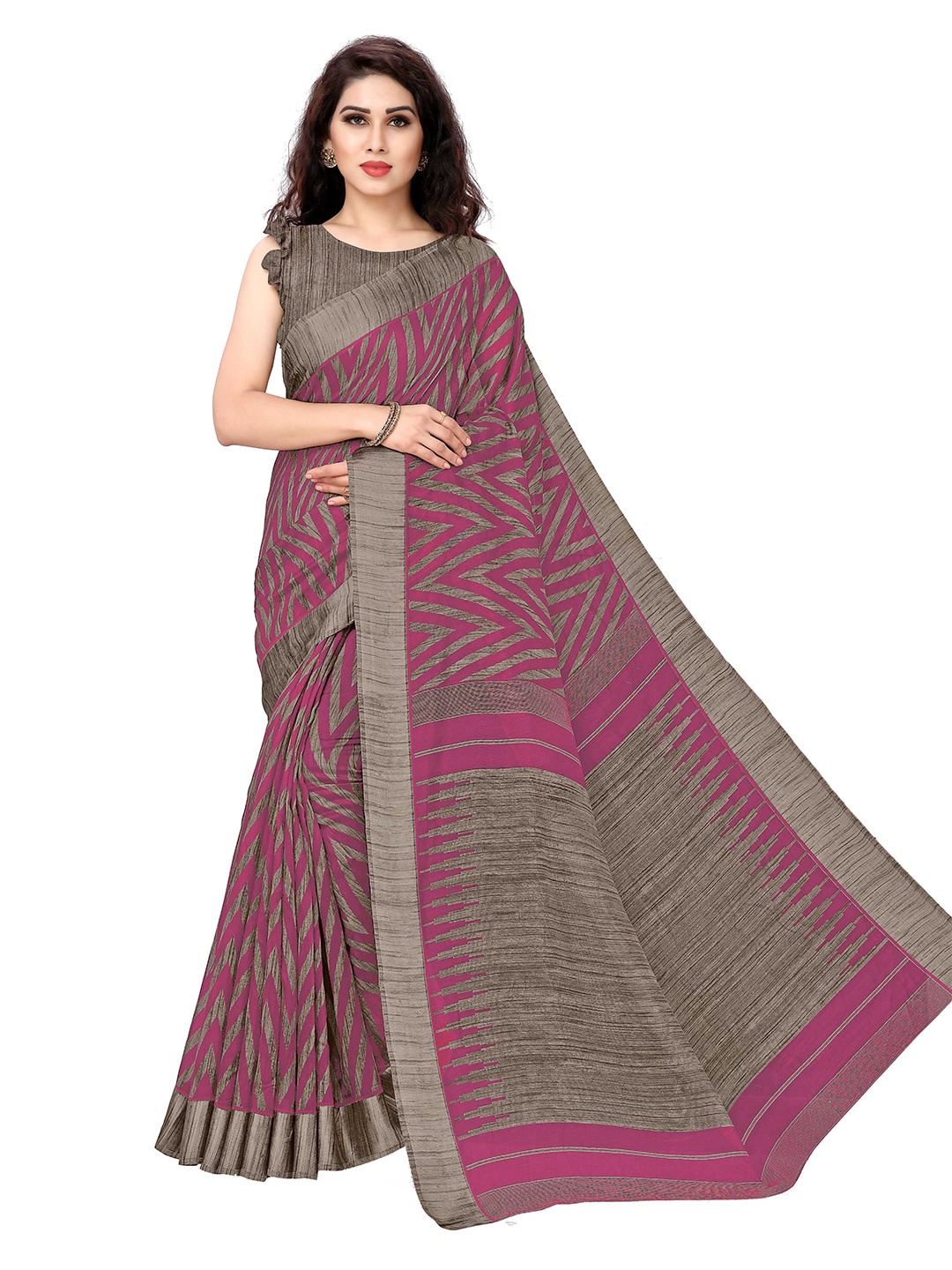 KALINI Pink & Beige Zari Leheriya Saree