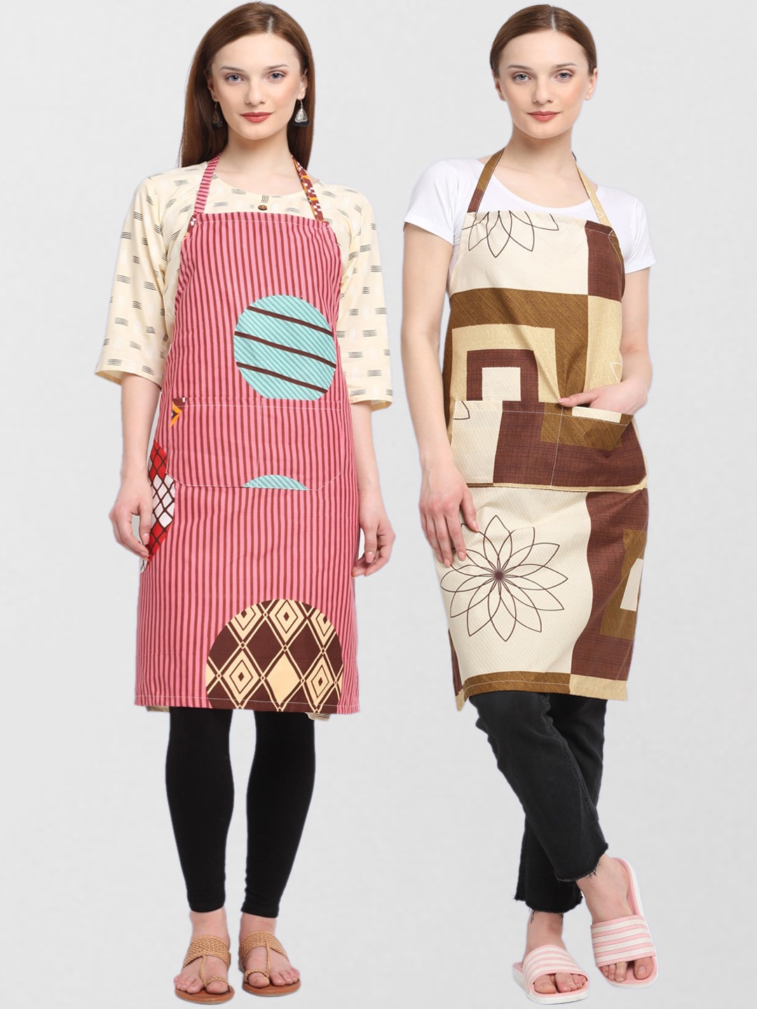 

KLOTTHE Unisex Pack Of 2 Printed 210 TC Cotton Aprons, Red
