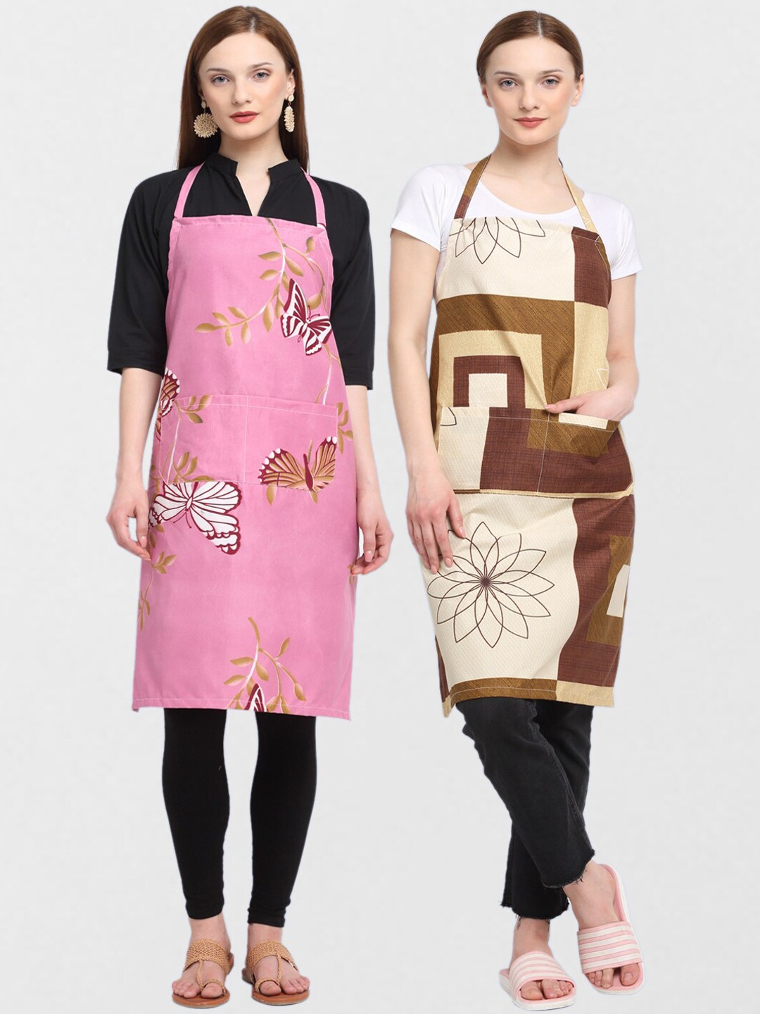 

KLOTTHE Unisex Pack Of 2 Printed Cotton 210 TC Aprons, Pink