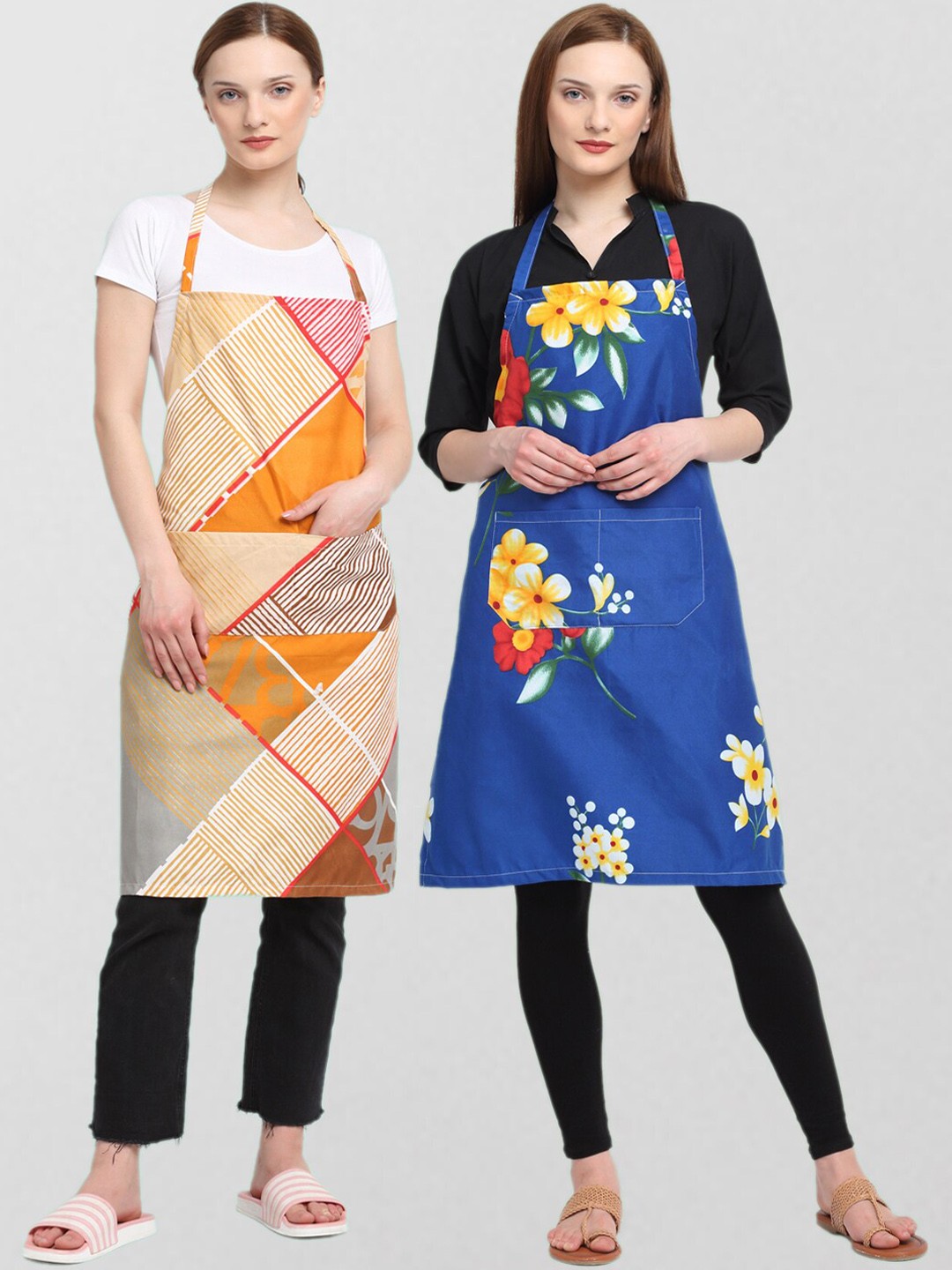 

KLOTTHE Unisex Pack Of 2 Printed Cotton 210 TC Aprons, Blue