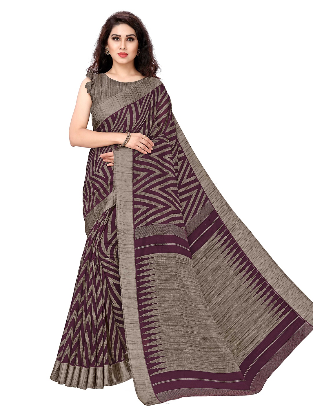 

KALINI Burgundy Leheriya Polycotton Saree