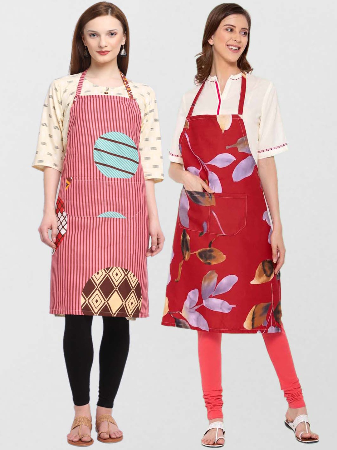 

KLOTTHE Unisex Pack Of 2 Printed 210TC Cotton Aprons, Red