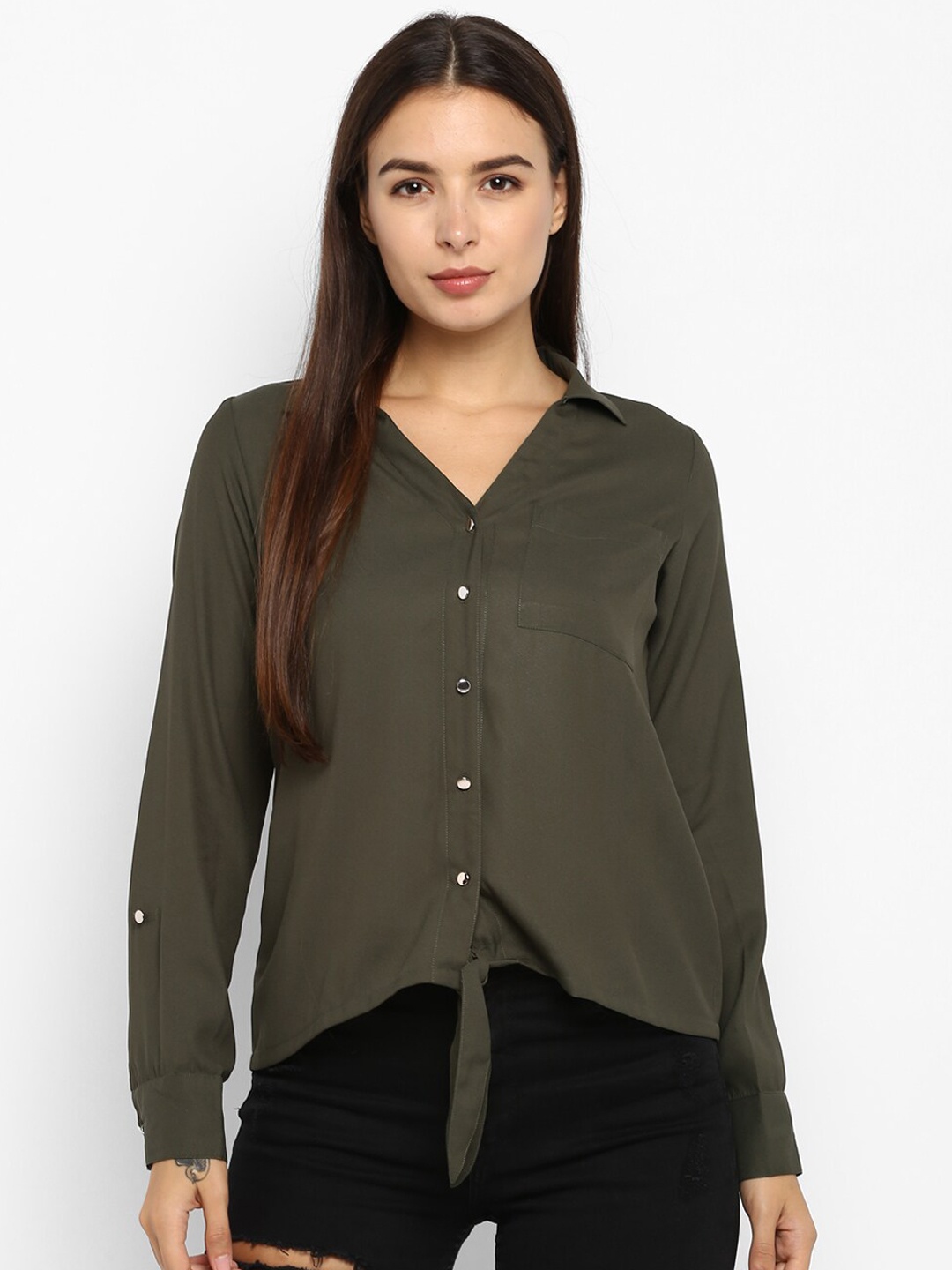 

DEEBACO Women Olive Green Casual Shirt