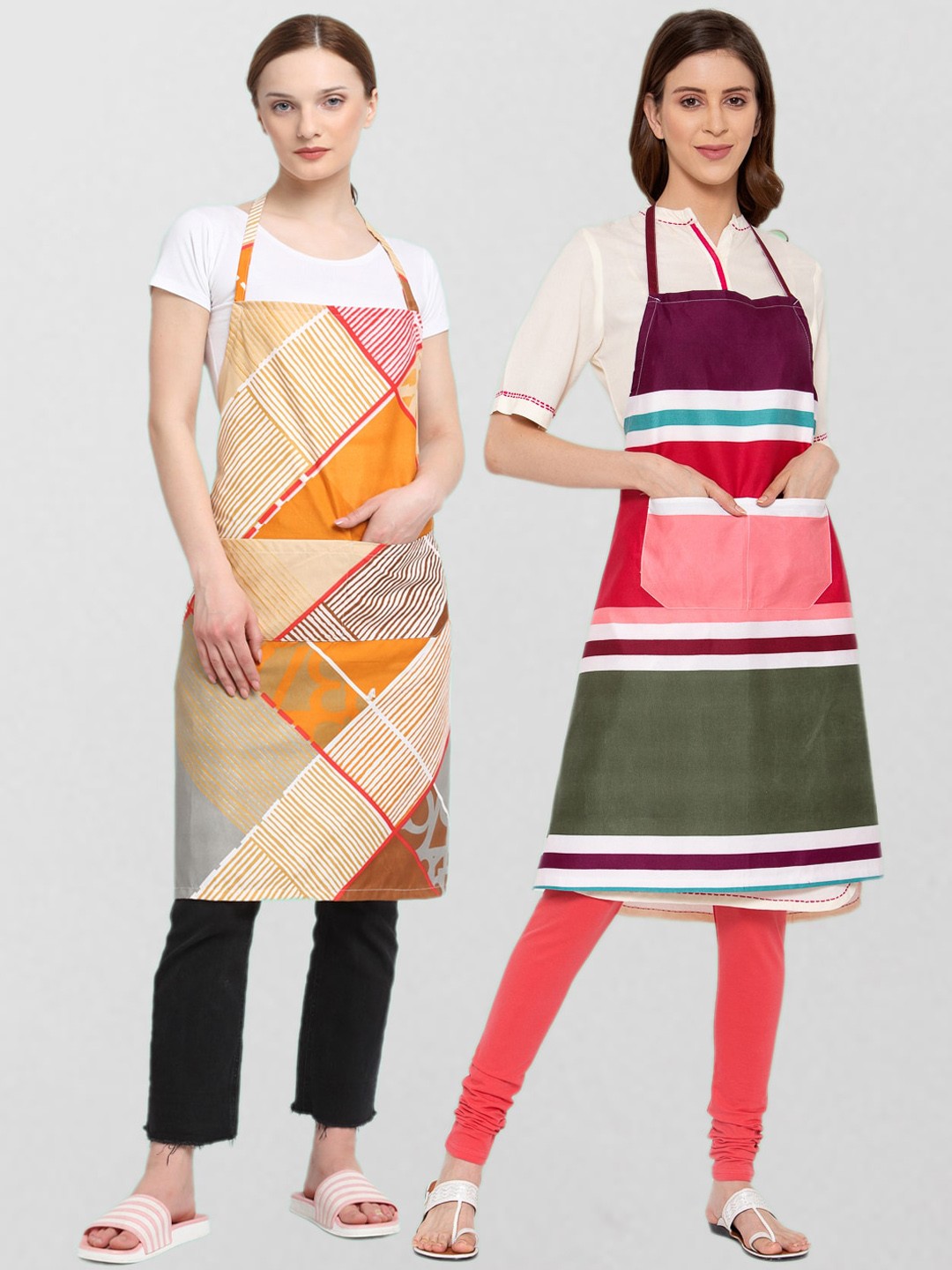 

KLOTTHE Unisex Pack Of 2 Printed 210 TC Cotton Aprons, Orange