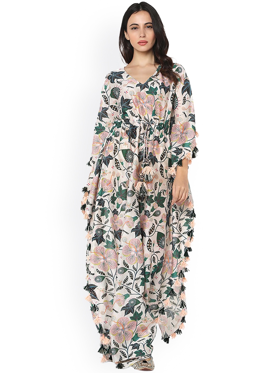 

PS PRET BY PAYAL SINGHAL White Printed Silkmul Kaftaan
