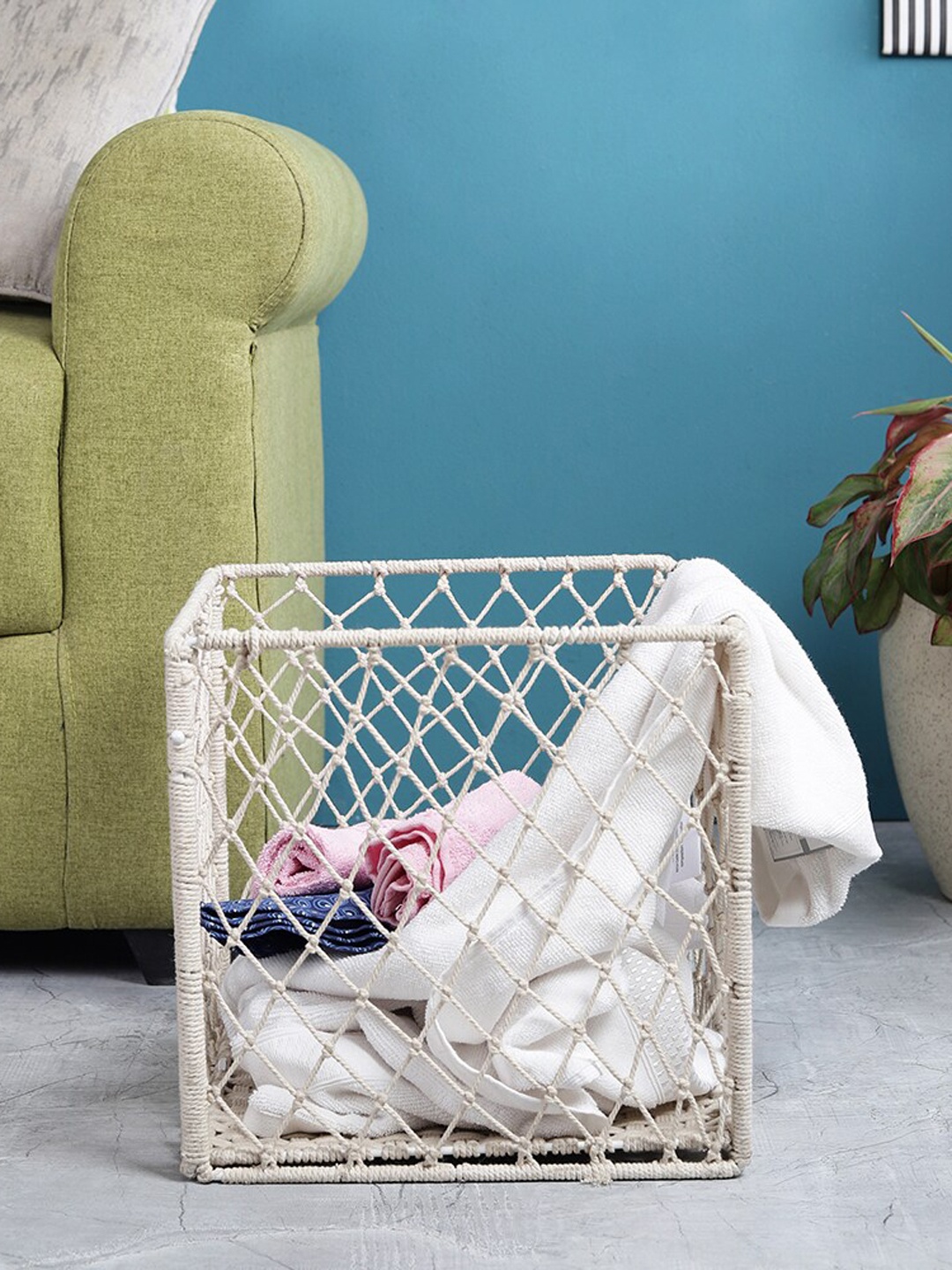 

The Decor Mart Off-White Self-Design Handmade Macrame Multipurpose Basket