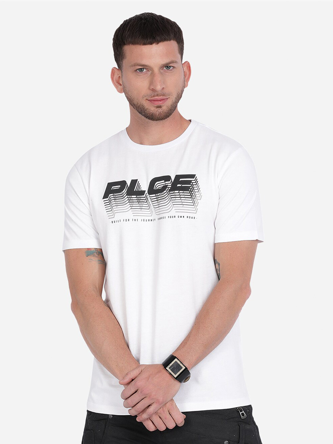 

883 Police Men White Printed Applique T-shirt
