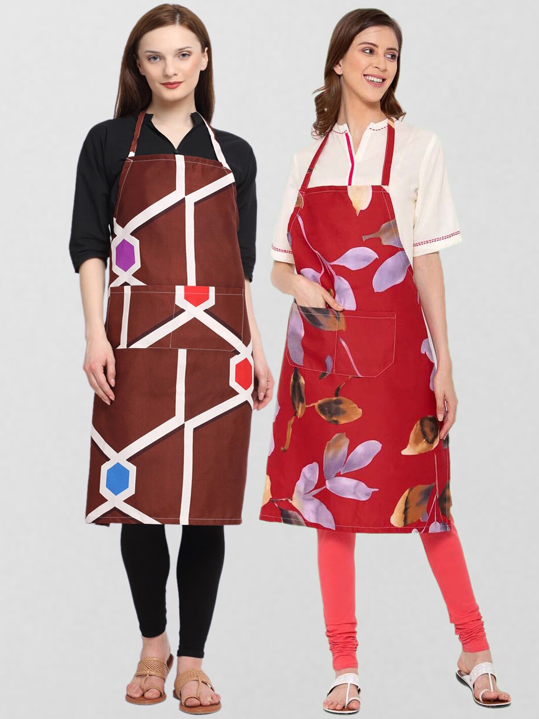 

KLOTTHE Unisex Pack Of 2 Printed 210TC Cotton Aprons, Brown
