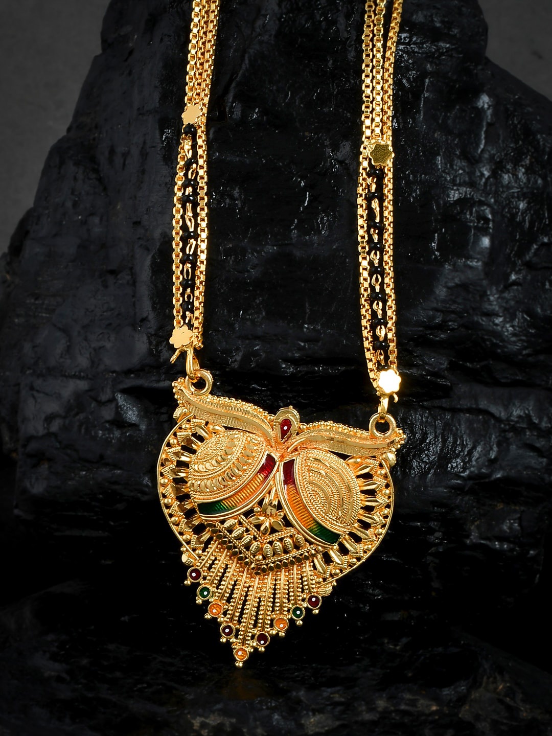 

Silvermerc Designs Gold-Plated Black Beaded Gopalika Pendant Mangalsutra