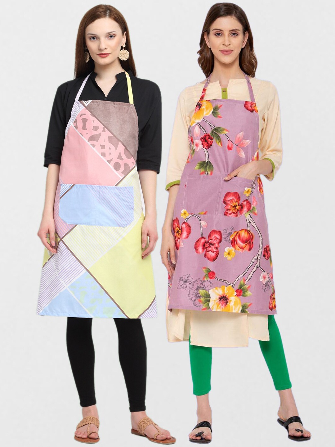 

KLOTTHE Unisex Pack Of 2 Printed Cotton 210 TC Aprons, Pink
