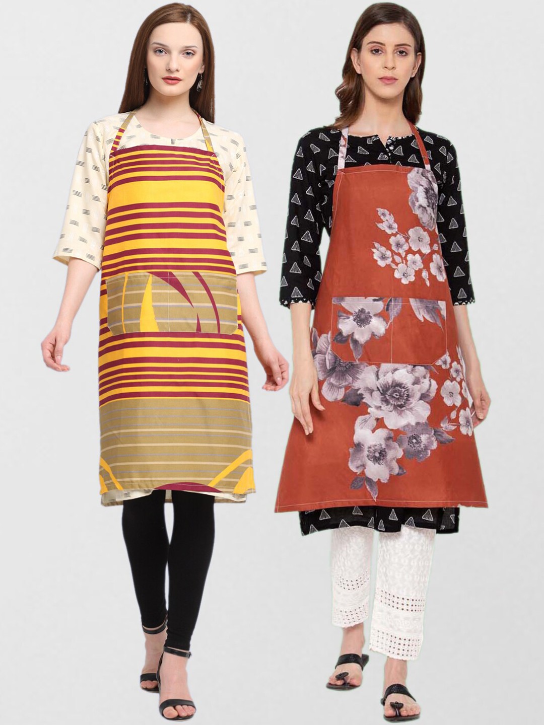

KLOTTHE Unisex Pack Of 2 Cotton Printed 210 TC Aprons, Yellow