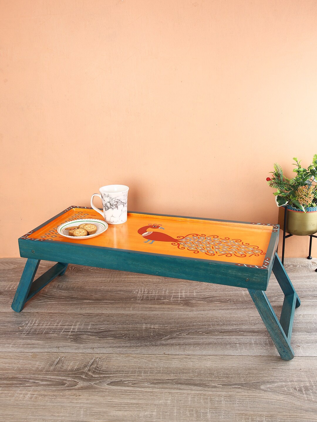 

Aapno Rajasthan Orange & Green Madhubani Art Folding Breakfast Table