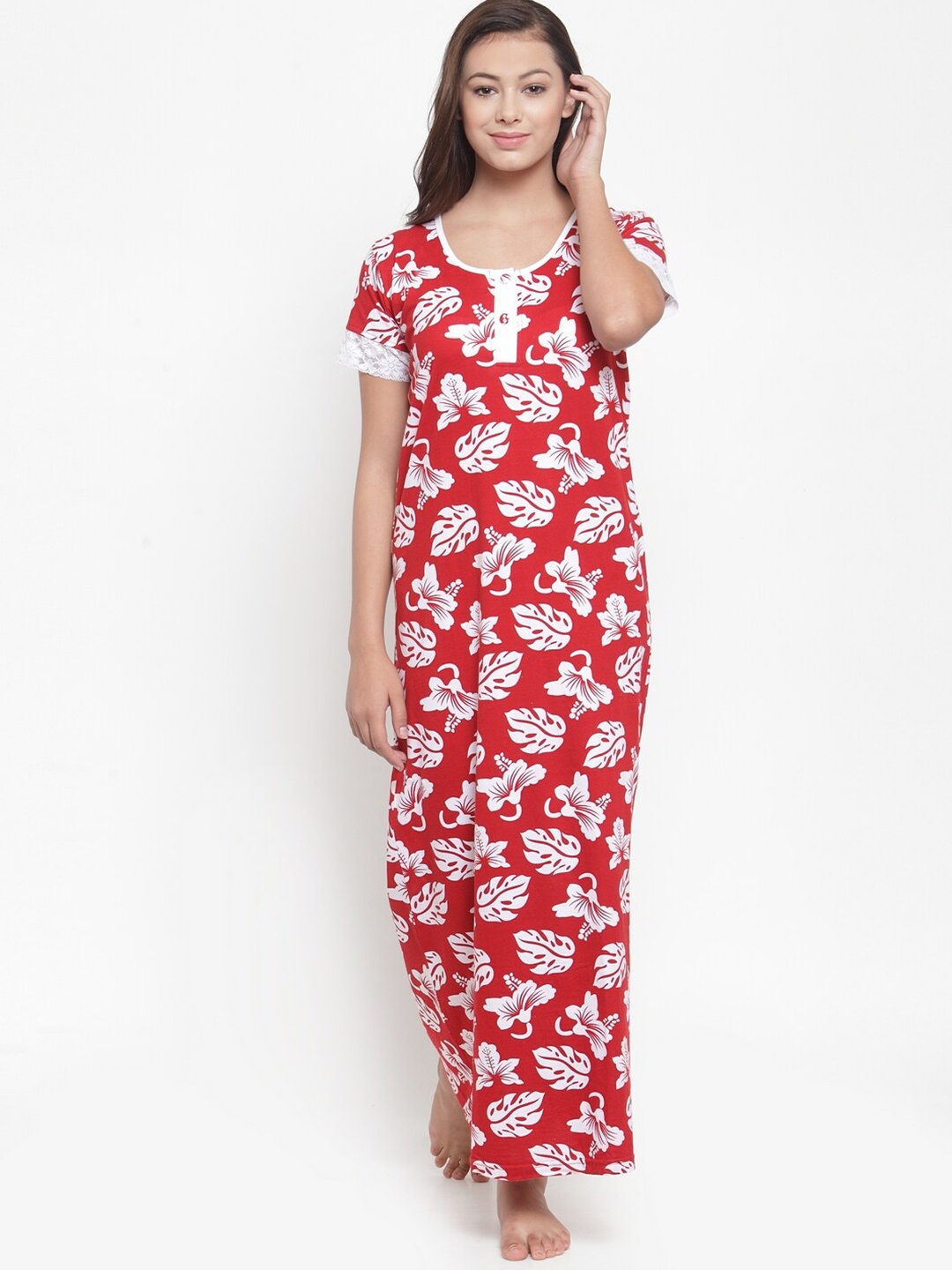 

Claura Red Printed Maxi Nightdress