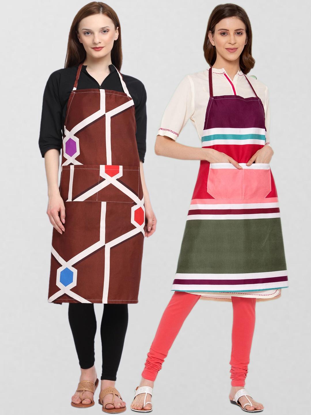 

KLOTTHE Unisex Pack Of 2 Printed 210TC Cotton Aprons, Brown
