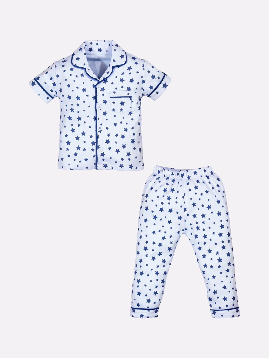 

BABY GO Boys White & Blue Printed Night suit