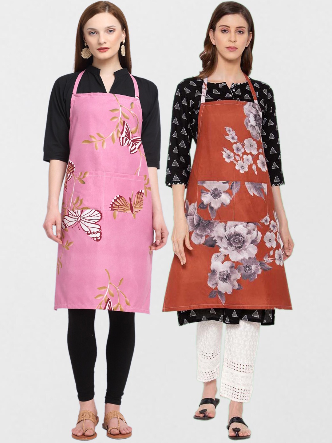 

KLOTTHE Unisex Pack Of 2 Printed Cotton 210 TC Aprons, Pink