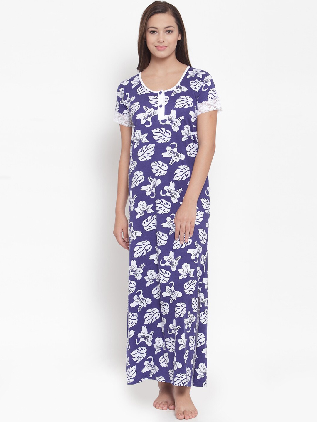 

Claura Blue Printed Maxi Nightdress