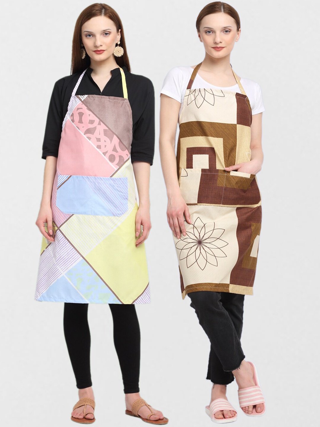 

KLOTTHE Unisex Pack Of 2 Printed 210TC Cotton Aprons, Beige