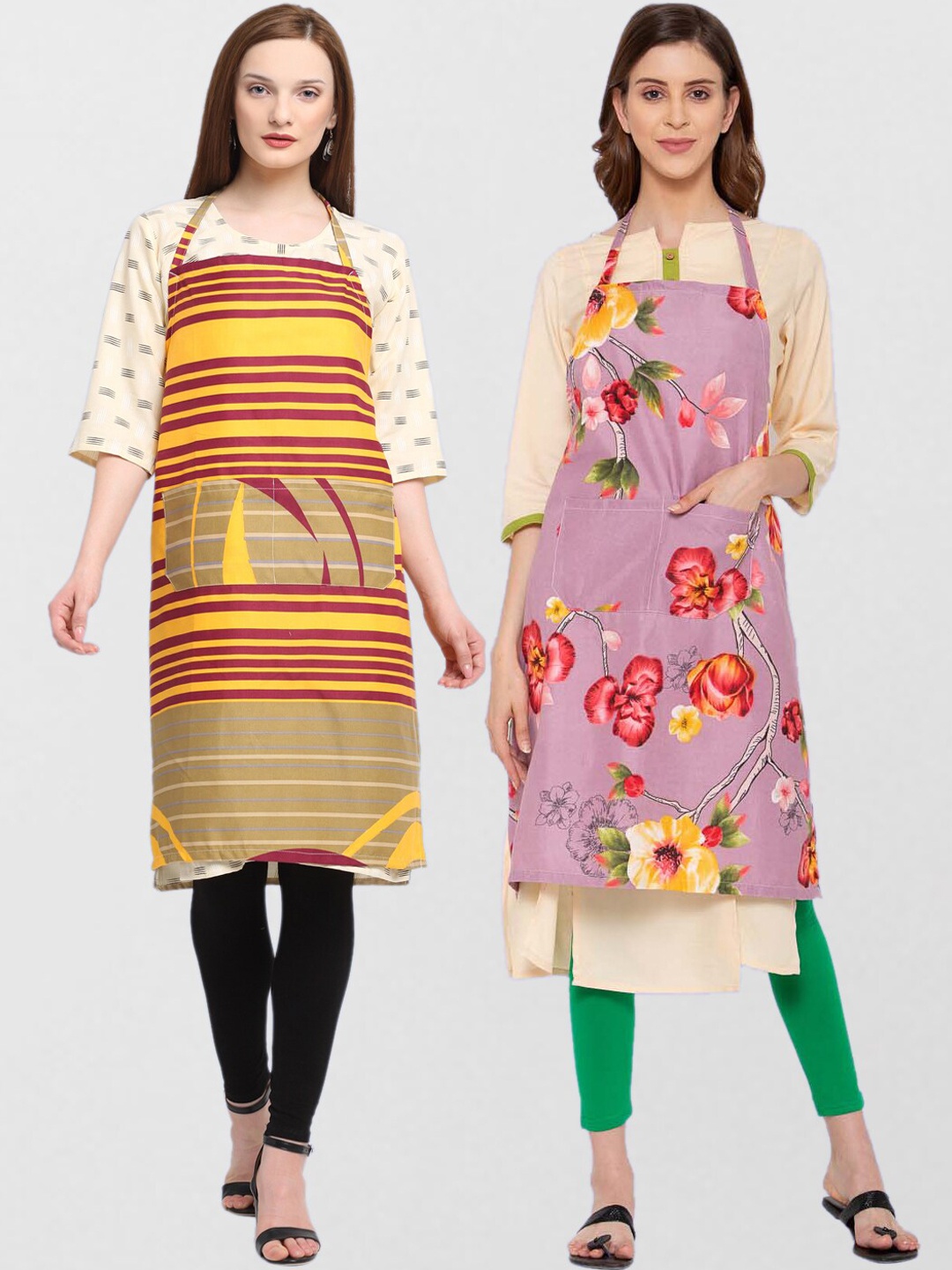 

KLOTTHE Unisex Pack Of 2 Printed 210 TC Cotton Aprons, Yellow
