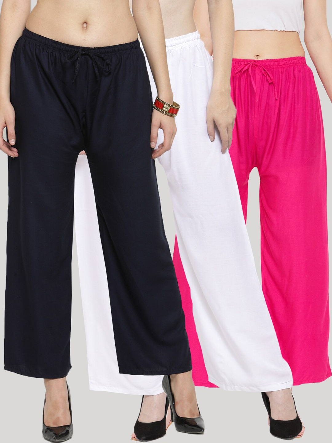 

Clora Creation Women Pack of 3 Knitted Palazzos, Black