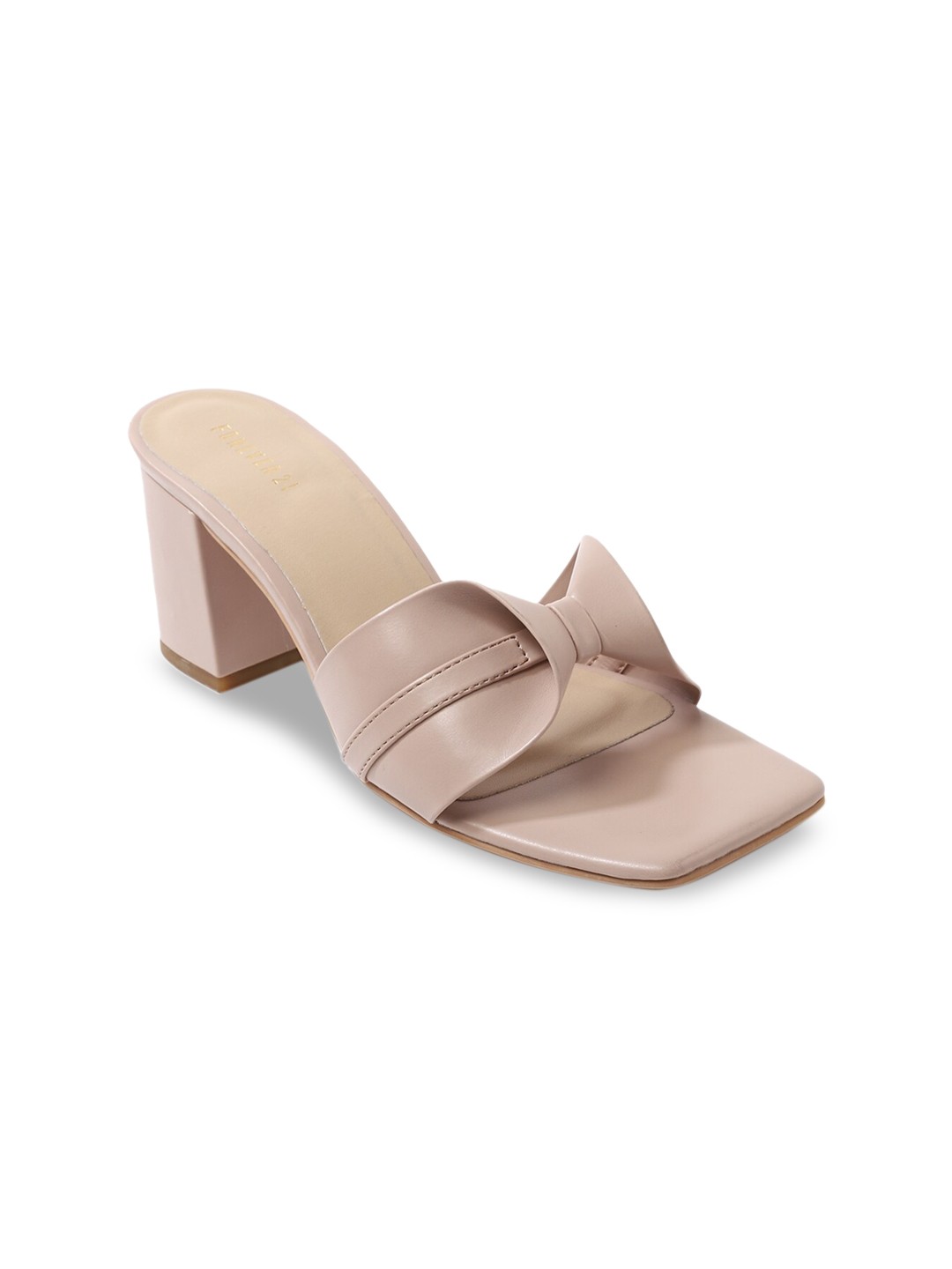 

FOREVER 21 Pink PU Block Sandals with Bows