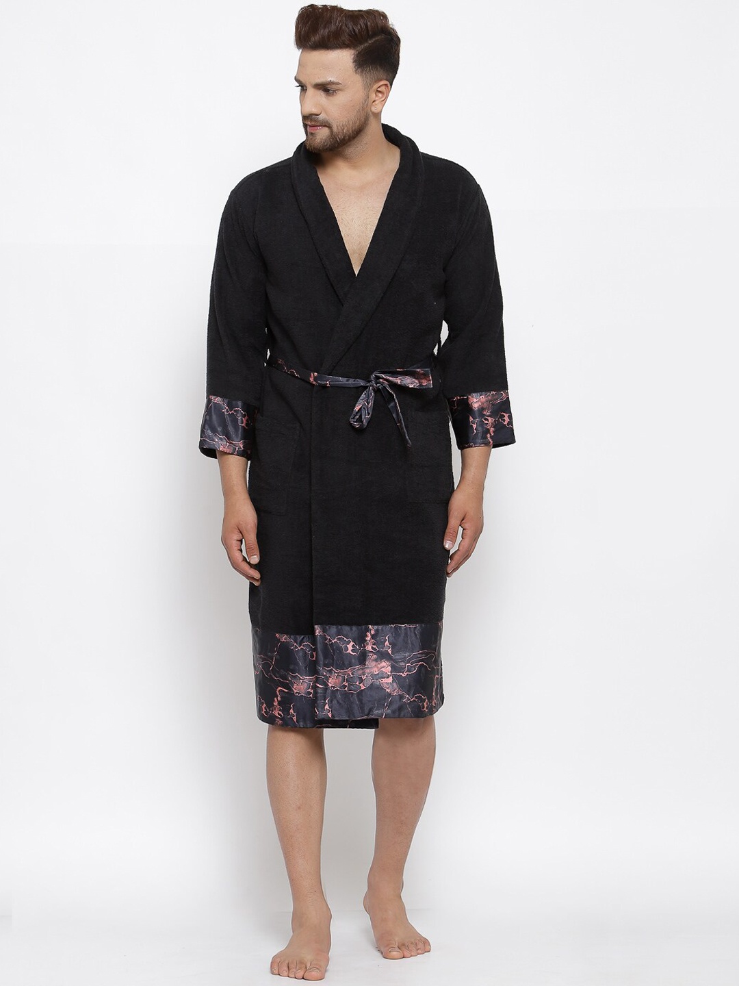 

DECOREALM Unisex Black Solid Cotton Bath Robe