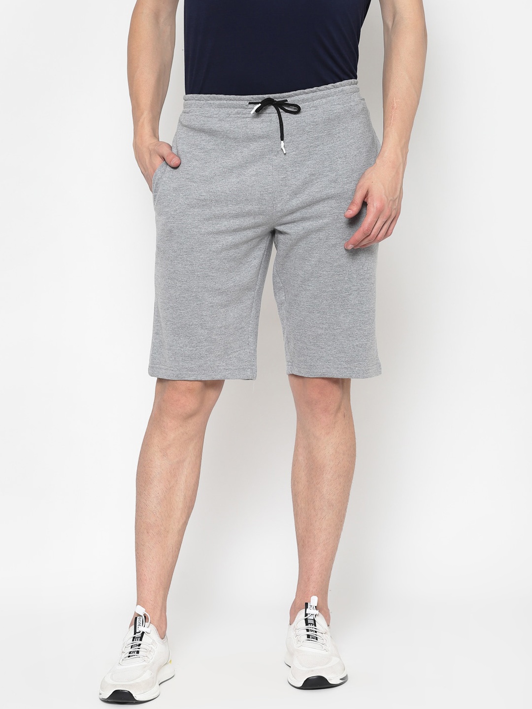 

PAUSE SPORT Men Grey Melange Slim Fit Mid-Rise Sports Shorts